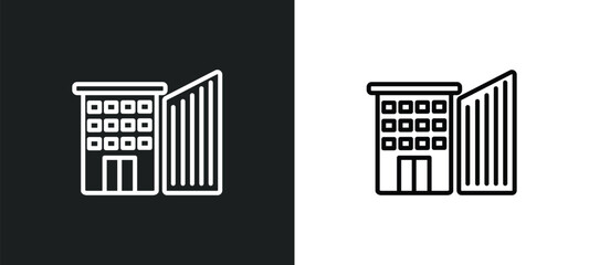 Poster - big building line icon in white and black colors. big building flat vector icon from big building collection for web, mobile apps and ui.