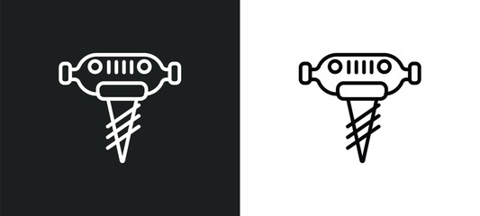 Poster - pickaxes drilling line icon in white and black colors. pickaxes drilling flat vector icon from picka