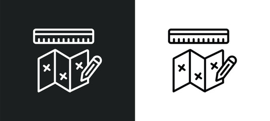 Poster - measures plan line icon in white and black colors. measures plan flat vector icon from measures plan