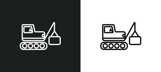 Poster - derrick with box line icon in white and black colors. derrick with box flat vector icon from derrick with box collection for web, mobile apps and ui.