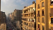 Cairo, Egypt - 2023: Aerial View Beautiful Architecture Buildings With Balcony And Street View Panorama In Old Cairo. Apartment House Buildings Architecture