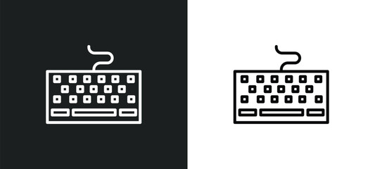 Poster - keyboard with cable line icon in white and black colors. keyboard with cable flat vector icon from keyboard with cable collection for web, mobile apps and ui.