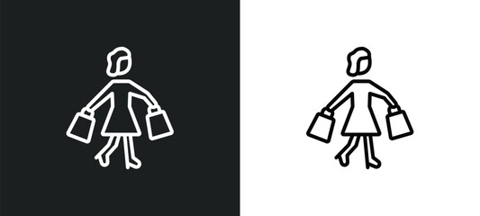 Poster - shopper line icon in white and black colors. shopper flat vector icon from shopper collection for web, mobile apps and ui.