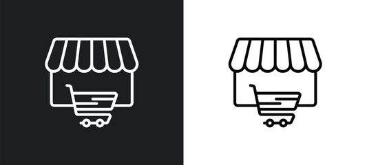 Aufkleber - shopping store line icon in white and black colors. shopping store flat vector icon from shopping store collection for web, mobile apps and ui.
