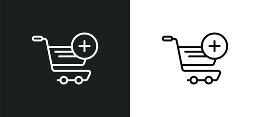 Aufkleber - add to cart line icon in white and black colors. add to cart flat vector icon from add to cart collection for web, mobile apps and ui.