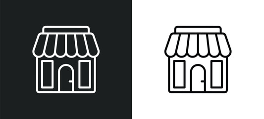 Poster - front store with awning line icon in white and black colors. front store with awning flat vector icon from front store with awning collection for web, mobile apps and ui.