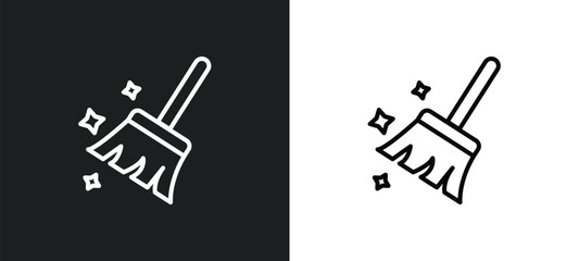 Poster - broom cleanin line icon in white and black colors. broom cleanin flat vector icon from broom cleanin collection for web, mobile apps and ui.