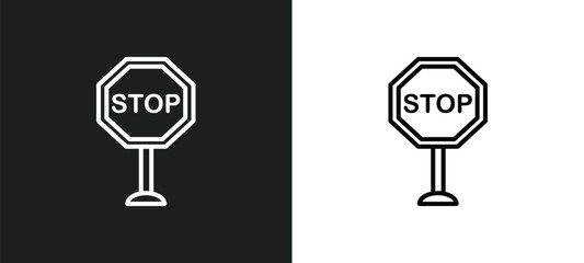 Poster - stop line icon in white and black colors. stop flat vector icon from stop collection for web, mobile apps and ui.