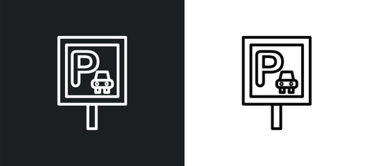 Poster - parking line icon in white and black colors. parking flat vector icon from parking collection for web, mobile apps and ui.