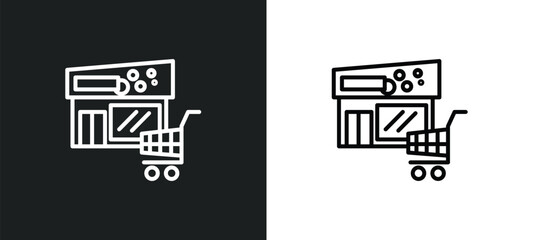 Poster - supermarket line icon in white and black colors. supermarket flat vector icon from supermarket collection for web, mobile apps and ui.
