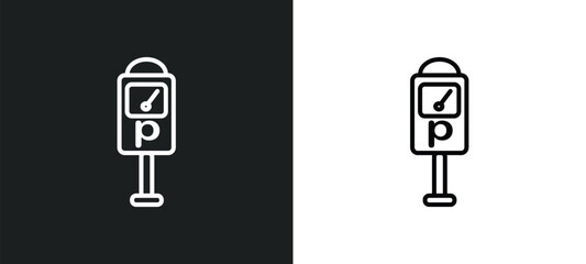 Canvas Print - parking meter line icon in white and black colors. parking meter flat vector icon from parking meter collection for web, mobile apps and ui.