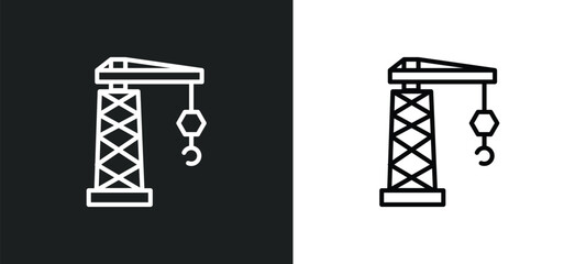 Poster - tower crane line icon in white and black colors. tower crane flat vector icon from tower crane colle