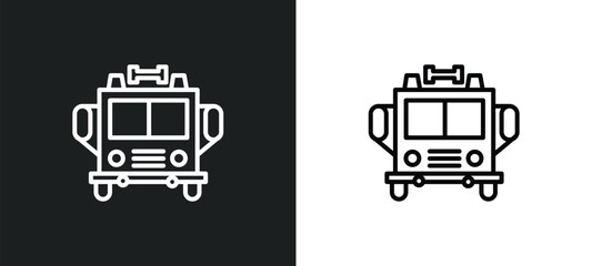 Poster - fire truck line icon in white and black colors. fire truck flat vector icon from fire truck collecti