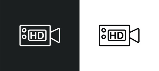 Poster - hd video line icon in white and black colors. hd video flat vector icon from hd video collection for web, mobile apps and ui.
