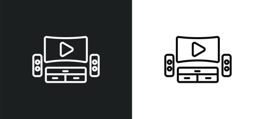 Poster - home theater line icon in white and black colors. home theater flat vector icon from home theater collection for web, mobile apps and ui.