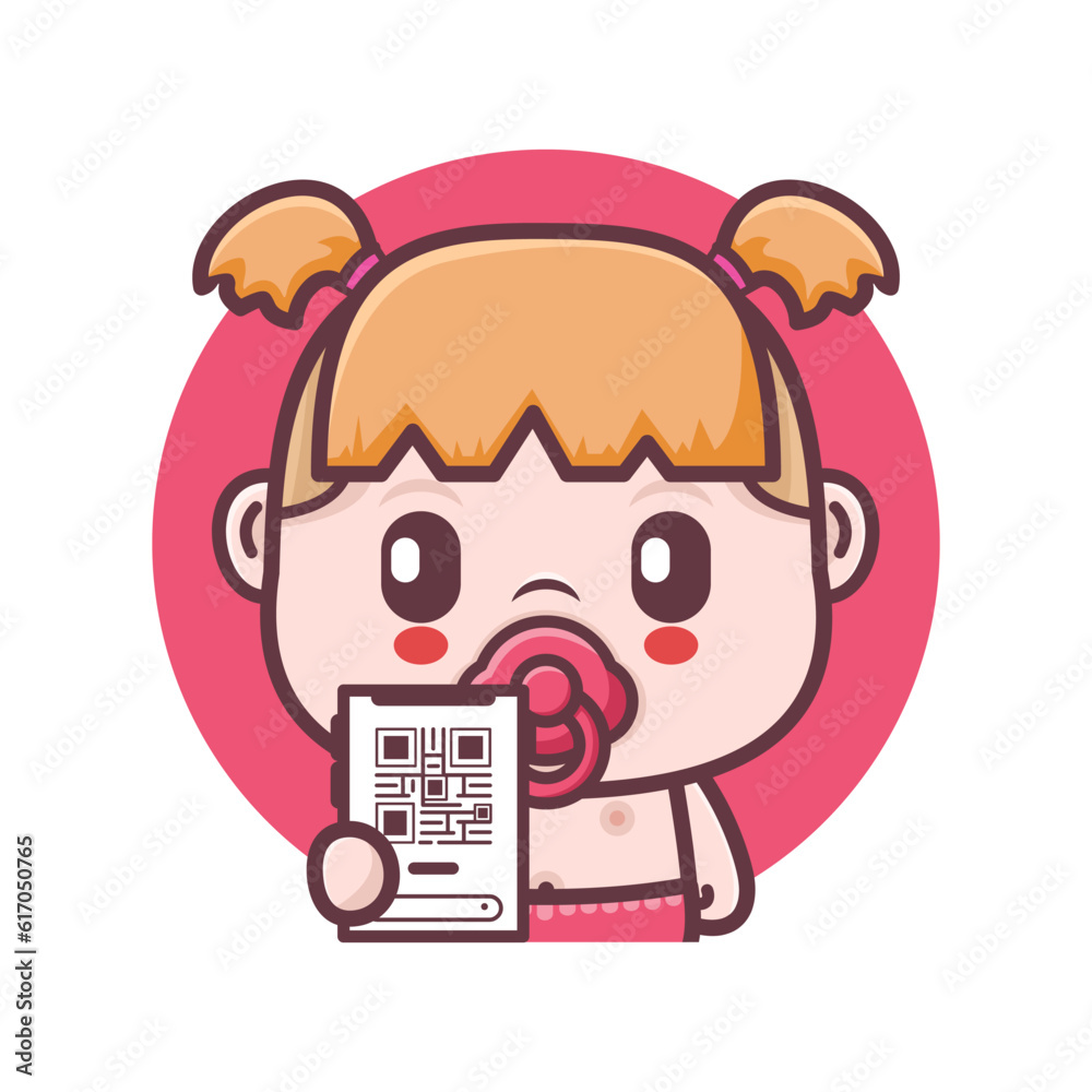 cute baby girl cartoon with qr code phone Stock Vector | Adobe Stock