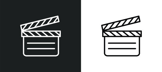 Poster - movie clapper line icon in white and black colors. movie clapper flat vector icon from movie clapper