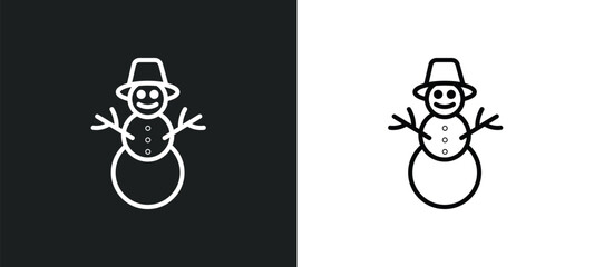 Poster - happy snowman line icon in white and black colors. happy snowman flat vector icon from happy snowman collection for web, mobile apps and ui.