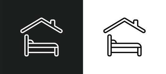 Poster - shelter beds line icon in white and black colors. shelter beds flat vector icon from shelter beds co