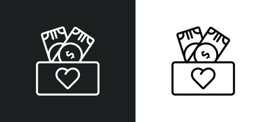 Poster - cash box line icon in white and black colors. cash box flat vector icon from cash box collection for web, mobile apps and ui.