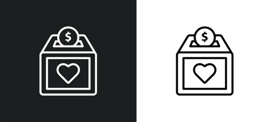 Poster - donation box line icon in white and black colors. donation box flat vector icon from donation box collection for web, mobile apps and ui.