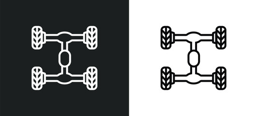 Poster - car chassis line icon in white and black colors. car chassis flat vector icon from car chassis collection for web, mobile apps and ui.