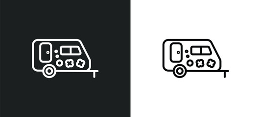 Poster - caravan line icon in white and black colors. caravan flat vector icon from caravan collection for web, mobile apps and ui.