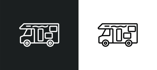 Wall Mural - camper van line icon in white and black colors. camper van flat vector icon from camper van collection for web, mobile apps and ui.