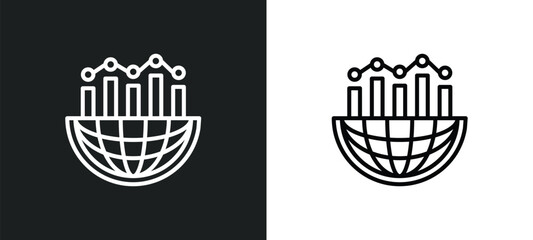 Poster - globe analytics line icon in white and black colors. globe analytics flat vector icon from globe analytics collection for web, mobile apps and ui.