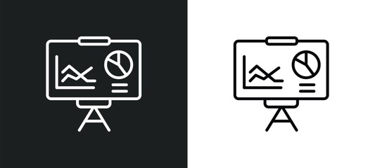 Poster - statistics presentation line icon in white and black colors. statistics presentation flat vector icon from statistics presentation collection for web, mobile apps and ui.