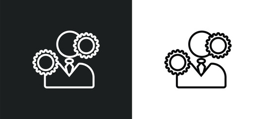 Poster - man with solutions line icon in white and black colors. man with solutions flat vector icon from man with solutions collection for web, mobile apps and ui.