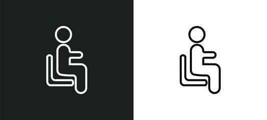 Poster - sitting line icon in white and black colors. sitting flat vector icon from sitting collection for web, mobile apps and ui.