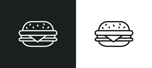 Wall Mural - basic burger line icon in white and black colors. basic burger flat vector icon from basic burger collection for web, mobile apps and ui.