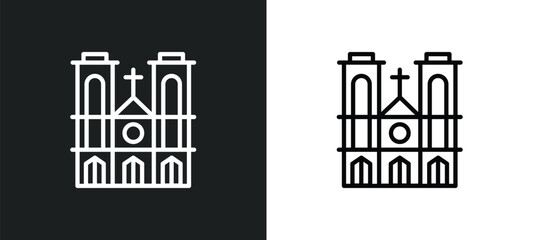 Poster - notre dame line icon in white and black colors. notre dame flat vector icon from notre dame collection for web, mobile apps and ui.