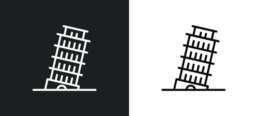 Poster - pisa tower line icon in white and black colors. pisa tower flat vector icon from pisa tower collection for web, mobile apps and ui.
