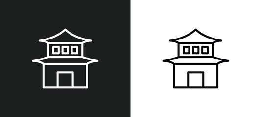 Poster - pagoda line icon in white and black colors. pagoda flat vector icon from pagoda collection for web, mobile apps and ui.