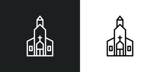 Poster - chuch line icon in white and black colors. chuch flat vector icon from chuch collection for web, mob