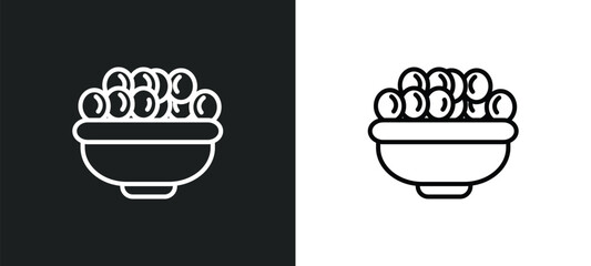 Poster - bowl of olives line icon in white and black colors. bowl of olives flat vector icon from bowl of olives collection for web, mobile apps and ui.