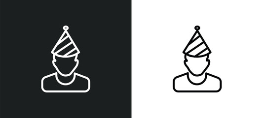 Poster - birthday boy line icon in white and black colors. birthday boy flat vector icon from birthday boy collection for web, mobile apps and ui.