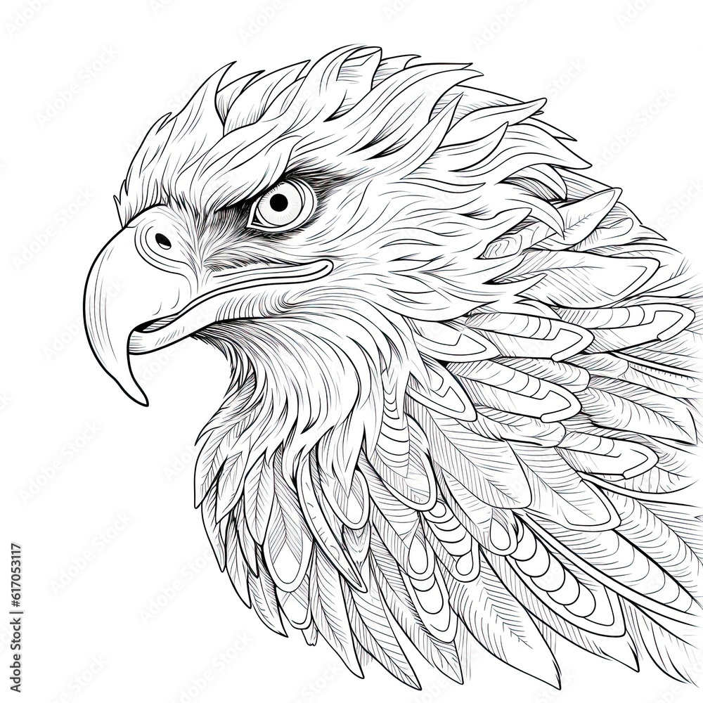 Bald eagle animal line art illustration. Black and white coloring page ...