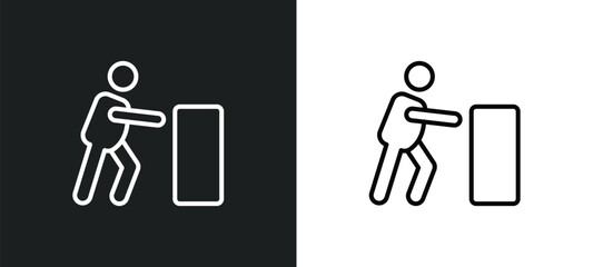 Poster - man pushing line icon in white and black colors. man pushing flat vector icon from man pushing collection for web, mobile apps and ui.