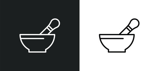 Poster - mortar bowl line icon in white and black colors. mortar bowl flat vector icon from mortar bowl collection for web, mobile apps and ui.