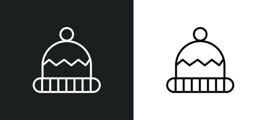 Poster - winter hat line icon in white and black colors. winter hat flat vector icon from winter hat collection for web, mobile apps and ui.