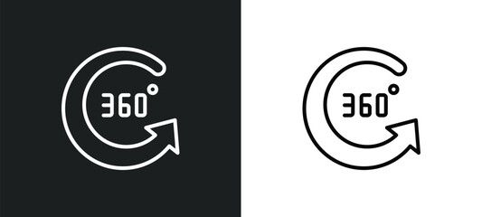 Poster - 360 degree line icon in white and black colors. 360 degree flat vector icon from 360 degree collection for web, mobile apps and ui.