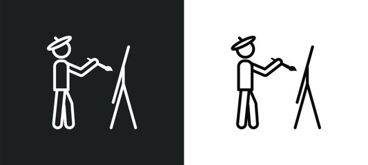 Poster - painter painting line icon in white and black colors. painter painting flat vector icon from painter