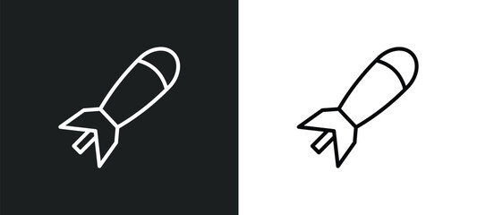 Poster - airplane bomb line icon in white and black colors. airplane bomb flat vector icon from airplane bomb
