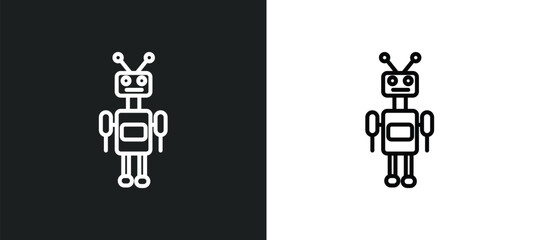 Poster - military robot hine line icon in white and black colors. military robot hine flat vector icon from military robot hine collection for web, mobile apps and ui.
