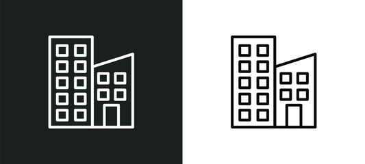 Poster - apartments line icon in white and black colors. apartments flat vector icon from apartments collection for web, mobile apps and ui.