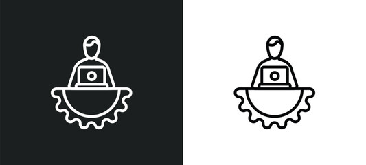 Poster - it manager line icon in white and black colors. it manager flat vector icon from it manager collecti