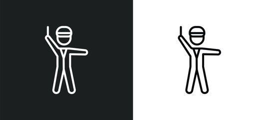 Poster - policeman working line icon in white and black colors. policeman working flat vector icon from policeman working collection for web, mobile apps and ui.